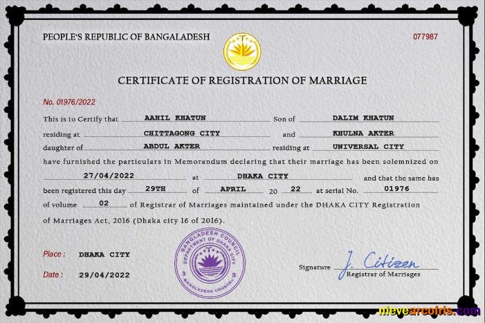 Bangladesh marriage certificate